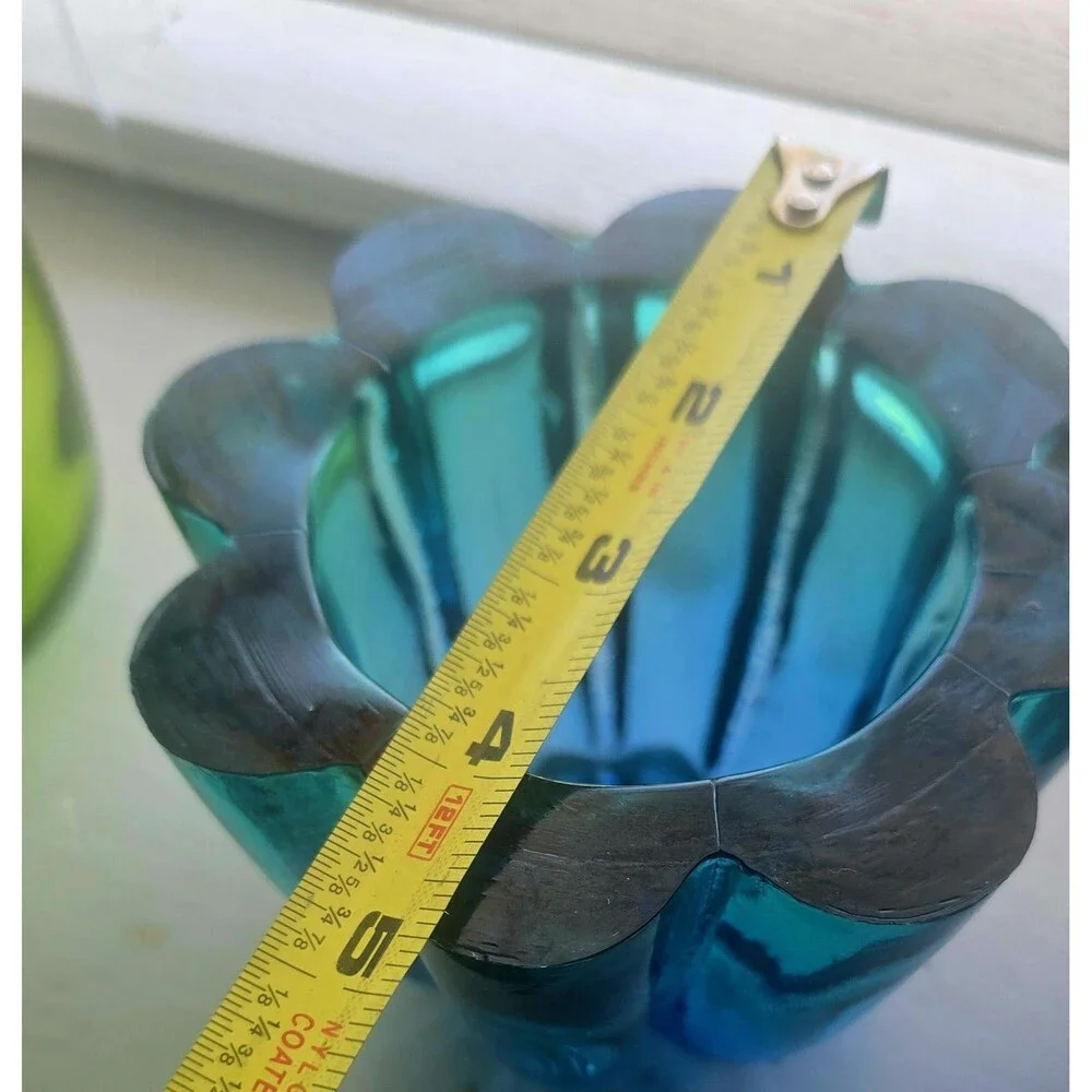 Vintage recycled glass votive bowl in Turquoise Blue/ Green Ombre Made in Spain